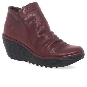 FLY London Women's Burgundy Red Yip Wedge Ankle Bootie’s Size 38 US-7